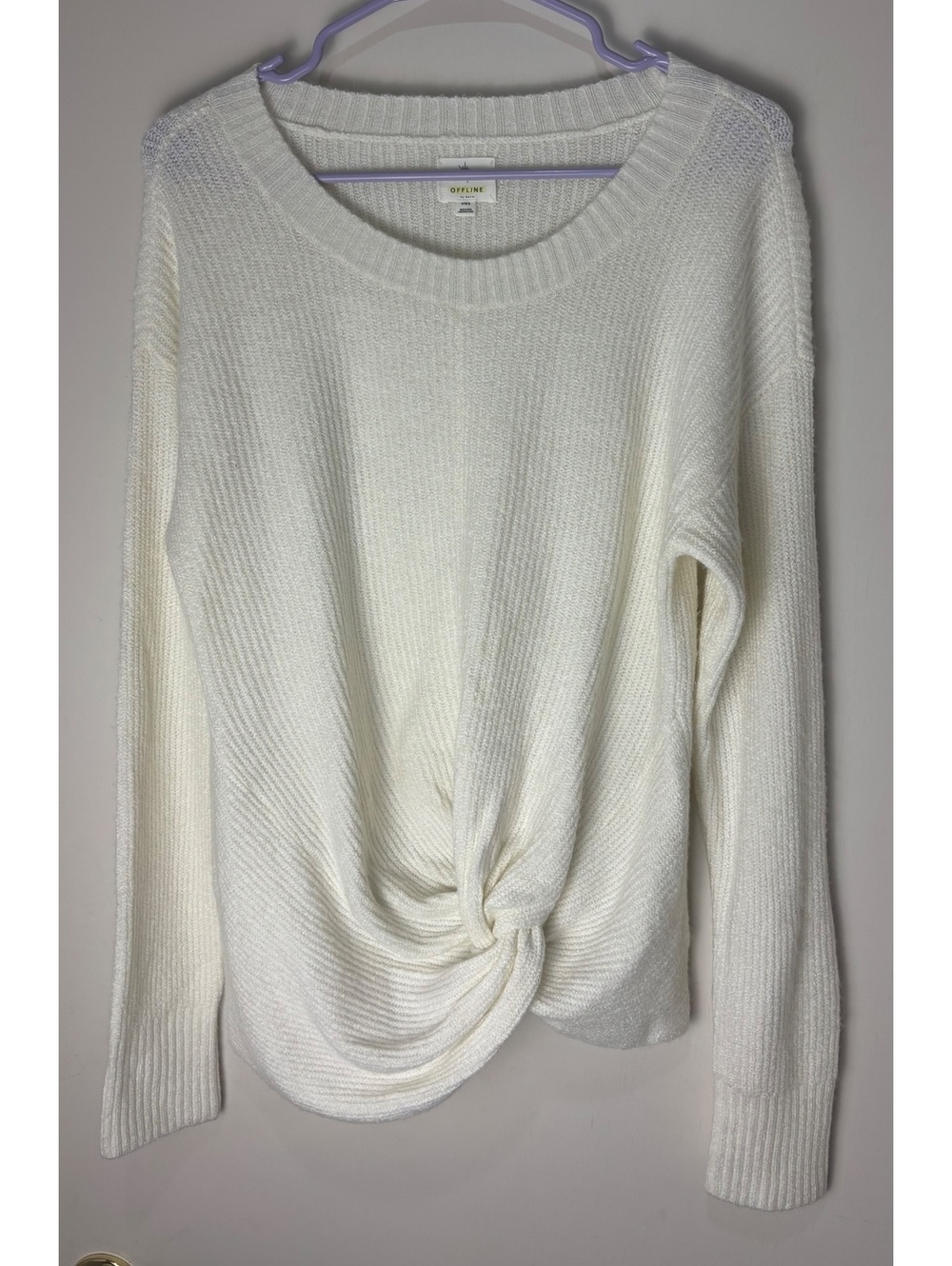 OFFLINE by Aerie Women M Ivory Twist Front Knit Sweater Cozy Fall